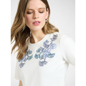 Elena Mirò - Camiseta con bordado floral - Blanco
