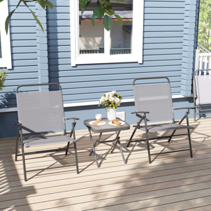Conjunto de Mesa y Sillas de Terraza Exterior de 3 Piezas Muebles de Jardín Exterior Plegables con Respaldo Regulable Tablero de Vidrio y Estructura de Acero