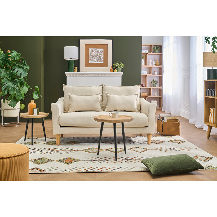 Canapé scandinave 2 places en tissu beige et bois clair KATE