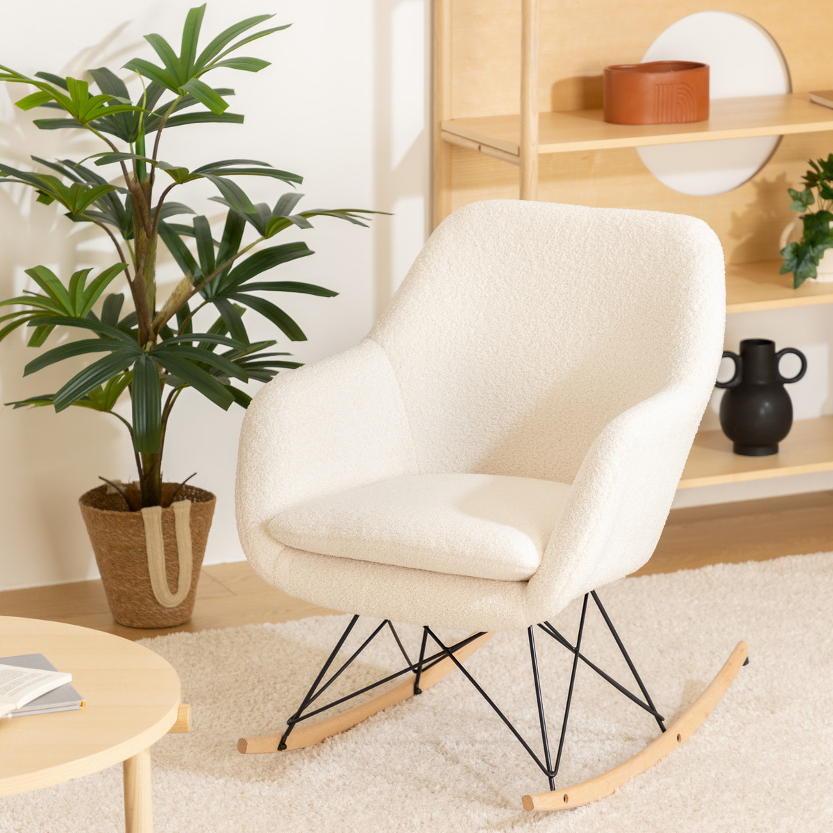 Rocking-chair "Olmeto" en bouclette H83cm blanc