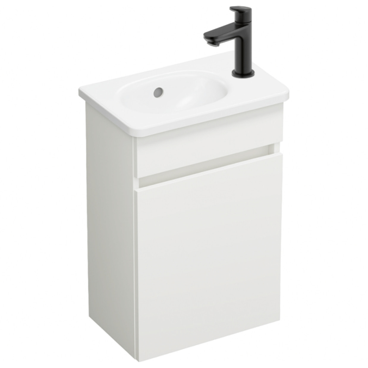 Pack meuble suspendu lave-mains Joline blanc mat + Robinet lave-mains eau froide Duravit Wave noir mat