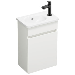 Pack meuble suspendu lave-mains Joline blanc mat + Robinet lave-mains eau froide Duravit Wave noir mat