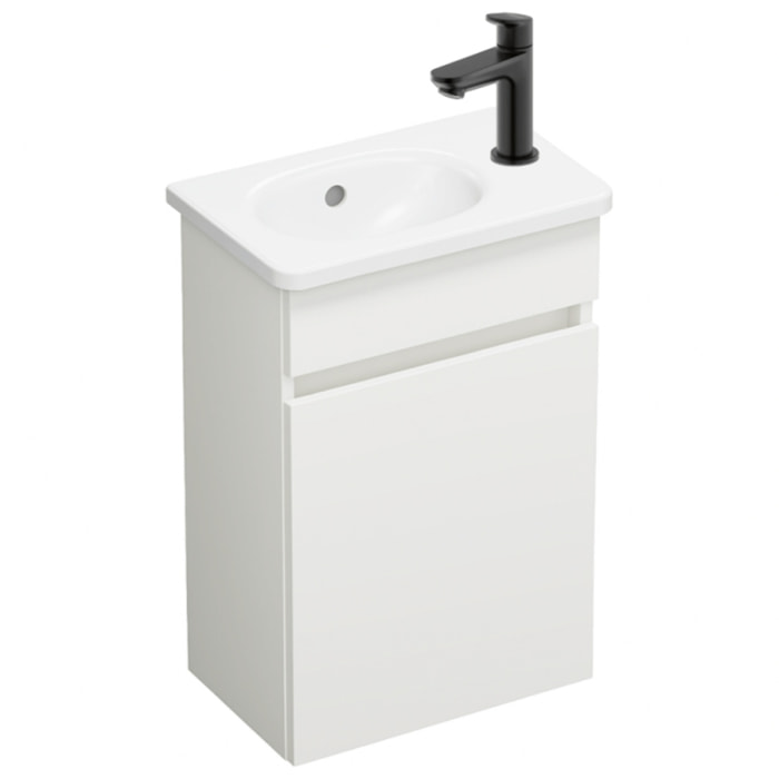 Pack meuble suspendu lave-mains Joline blanc mat + Robinet lave-mains eau froide Duravit Wave noir mat