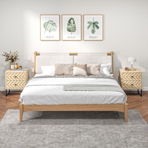 Conjunto de 2 Mesitas de Noche Mesillas de Noche con 2 Cajones y Patas de Metal Estilo Moderno para Dormitorio Salón Oficina 48x39,5x60 cm Natural