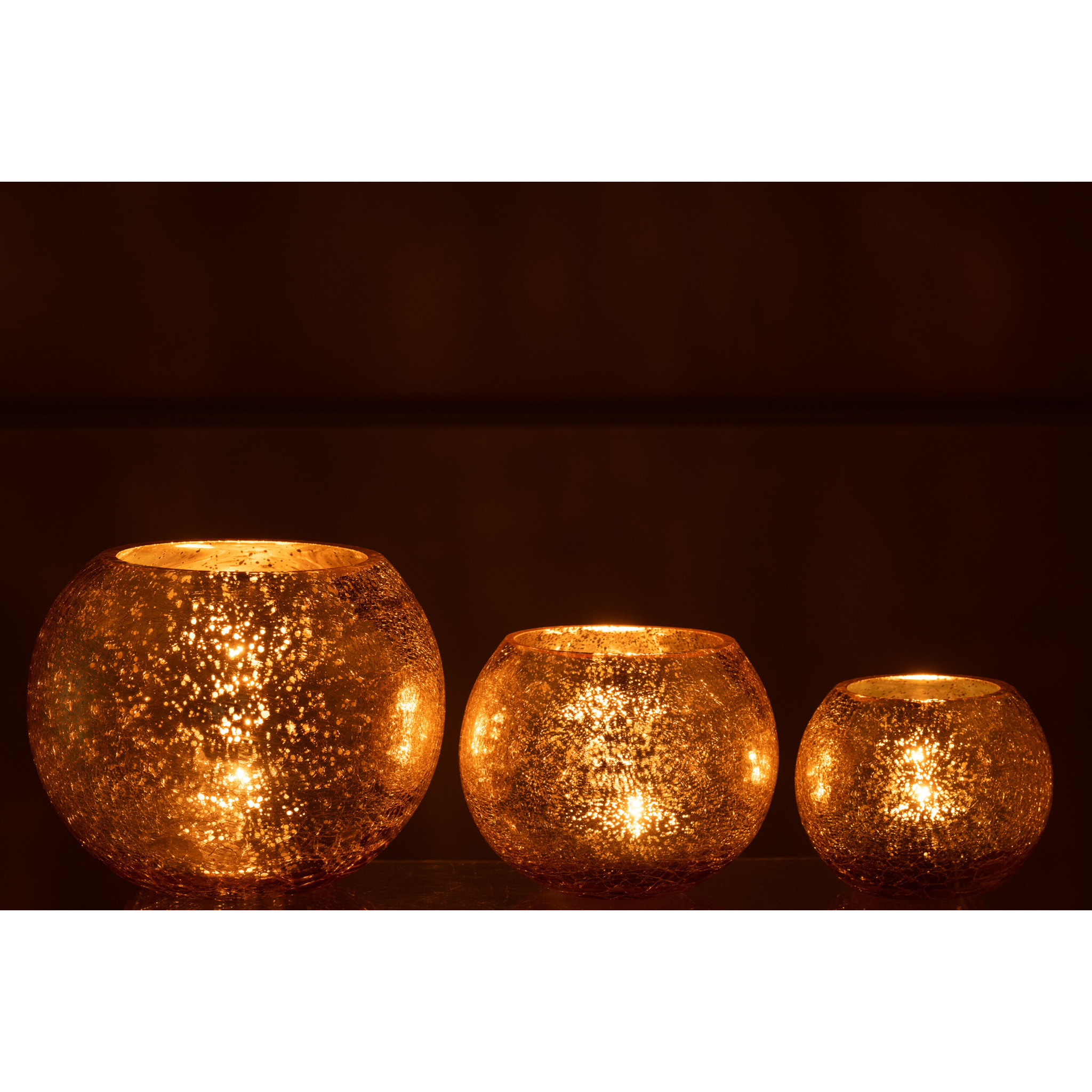 J-Line Photophore Boule Craquele Verre Effet Nacre Or Large