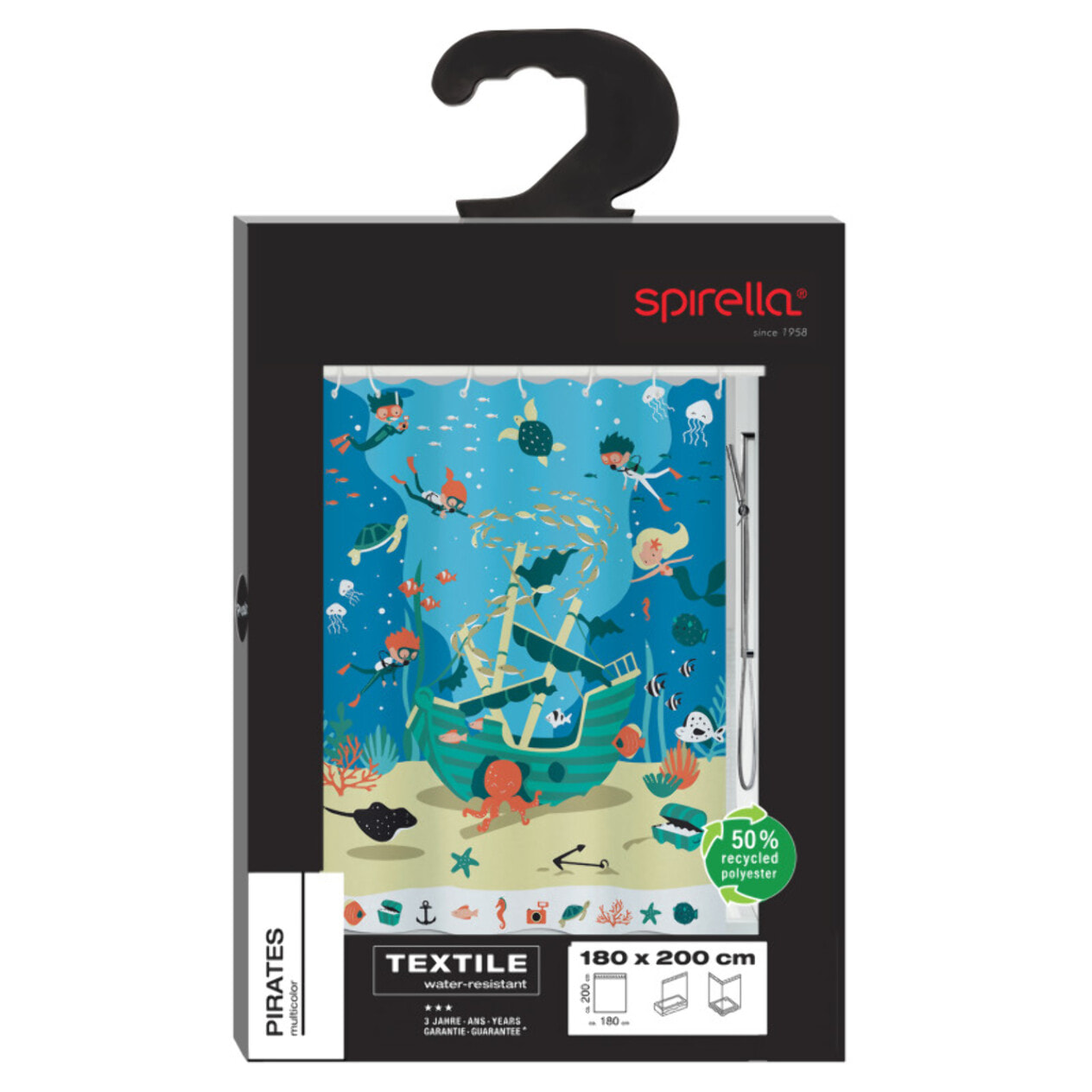 Rideau de douche Polyester PIRATES 180x200cm Spirella