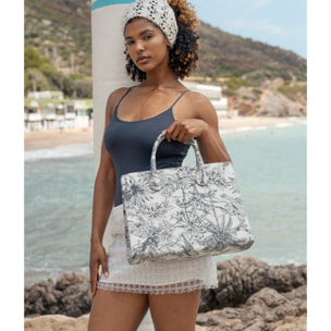 Bolso shopper gris en canvas estampado