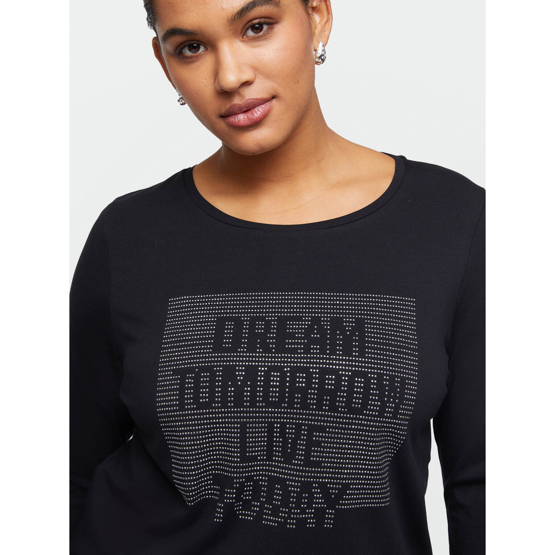 Fiorella Rubino - Camiseta con texto de pedrería - Negro