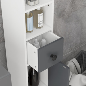 Columna de Baño Moderna Armario Alto de Baño con 1 Cajón 5 Estantes Ajustables y 2 Puertas Mueble de Baño Carga 30 kg 20x20x180 cm Gris