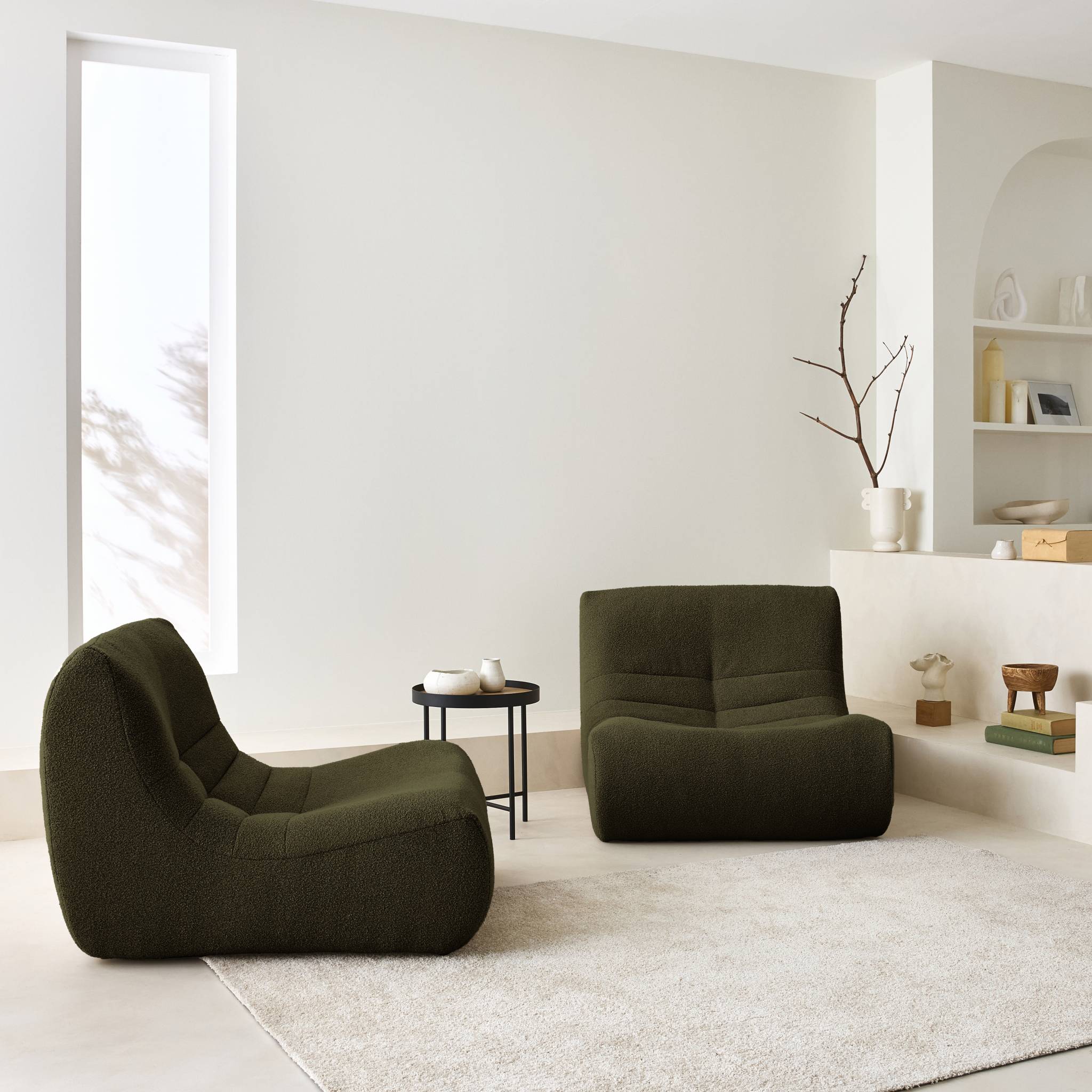 Lot de 2 fauteuils chauffeuses en bouclette texturée kaki style contemporain 1 place