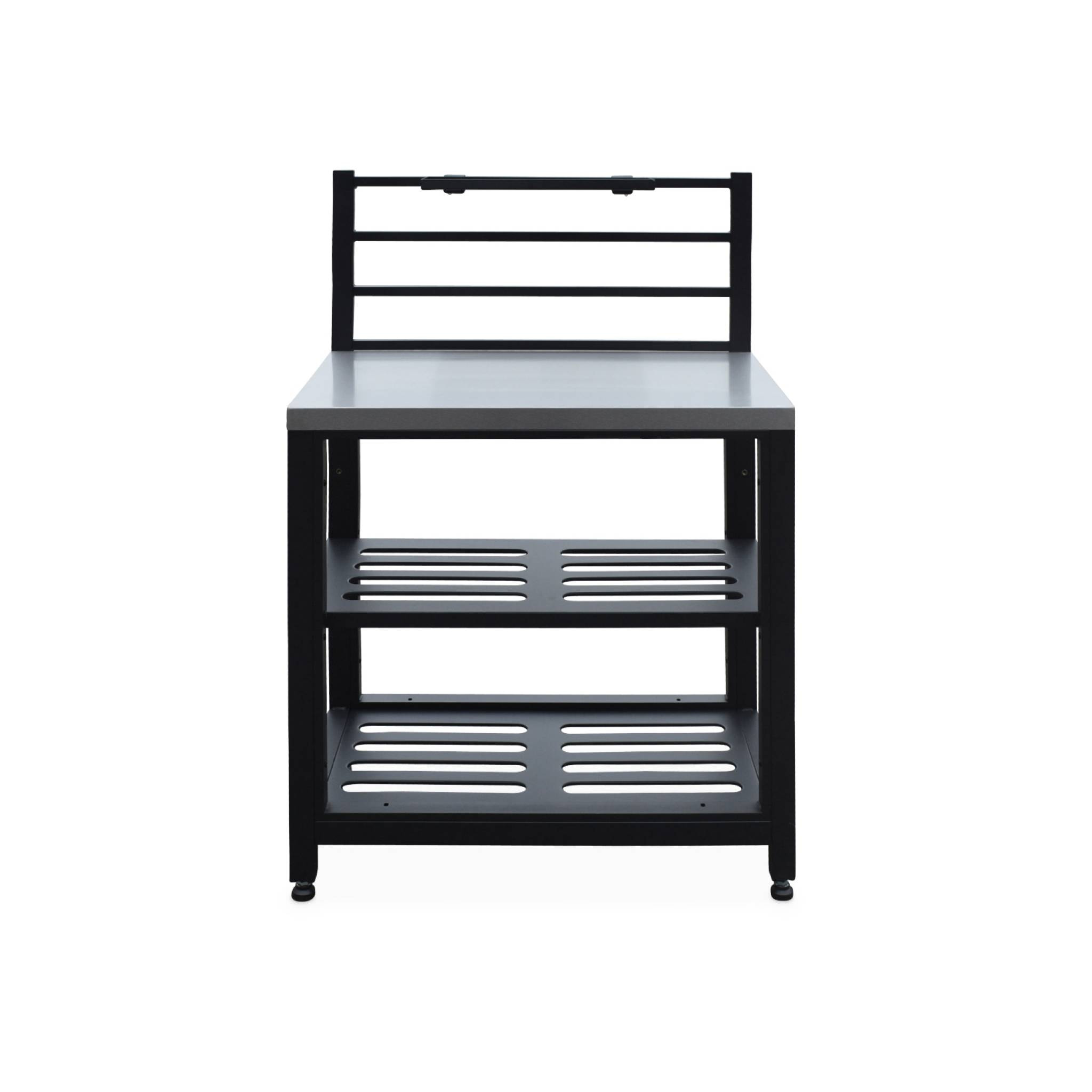 Cuisine extérieure avec 4 modules en acier. meuble avec évier. étagères. tiroirs. rangements