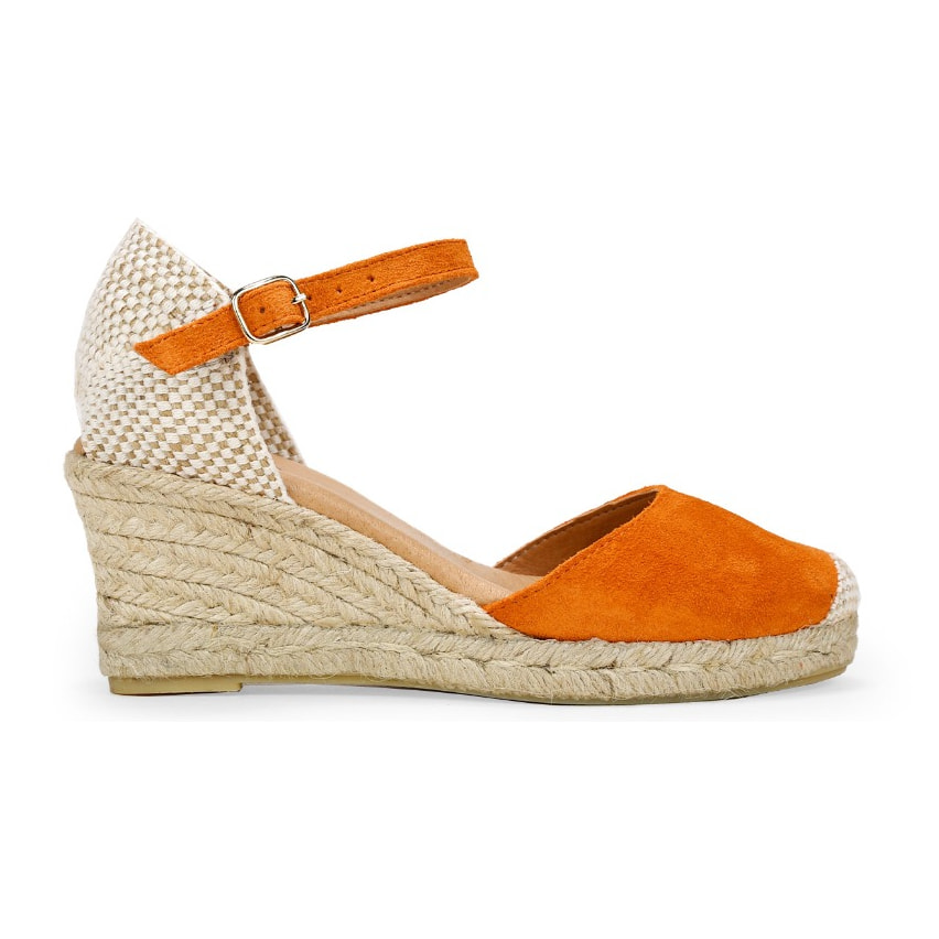 Alpargatas de piel naranja con cuña de esparto