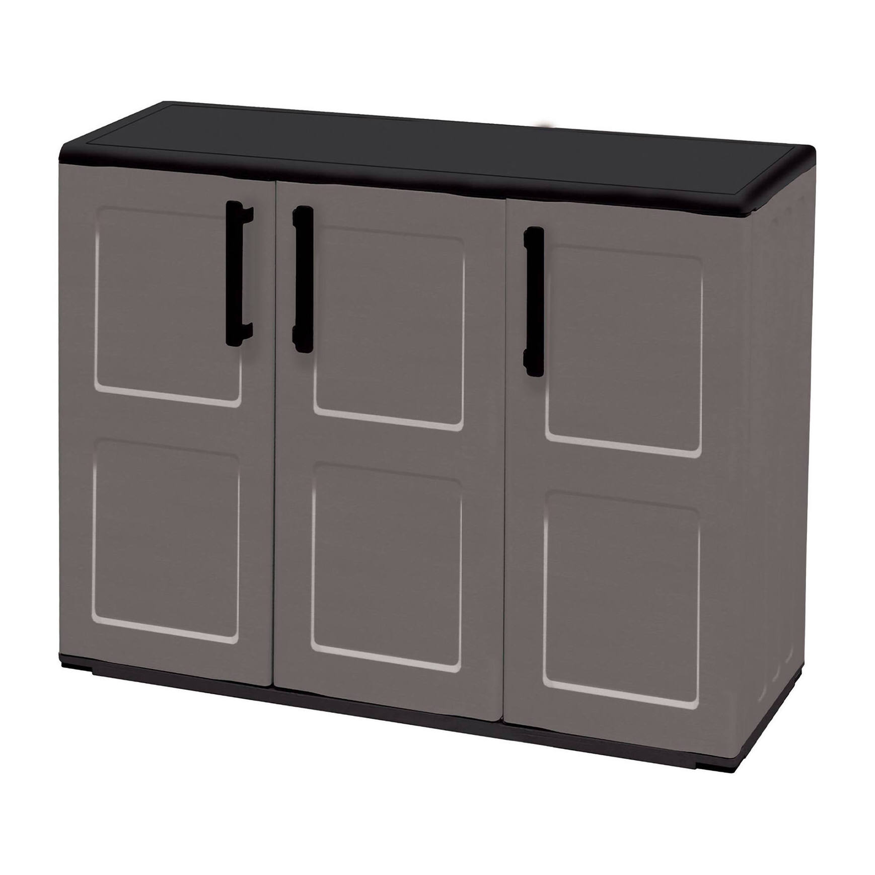 Armadio da esterno Aranka, Mobile balcone multiuso, Armadietto outdoor 3 ante, 100% Made in Italy, 102x37h84 cm, Grigio e Nero, Finitura quadri