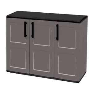 Armadio da esterno Aranka, Mobile balcone multiuso, Armadietto outdoor 3 ante, 100% Made in Italy, 102x37h84 cm, Grigio e Nero, Finitura quadri