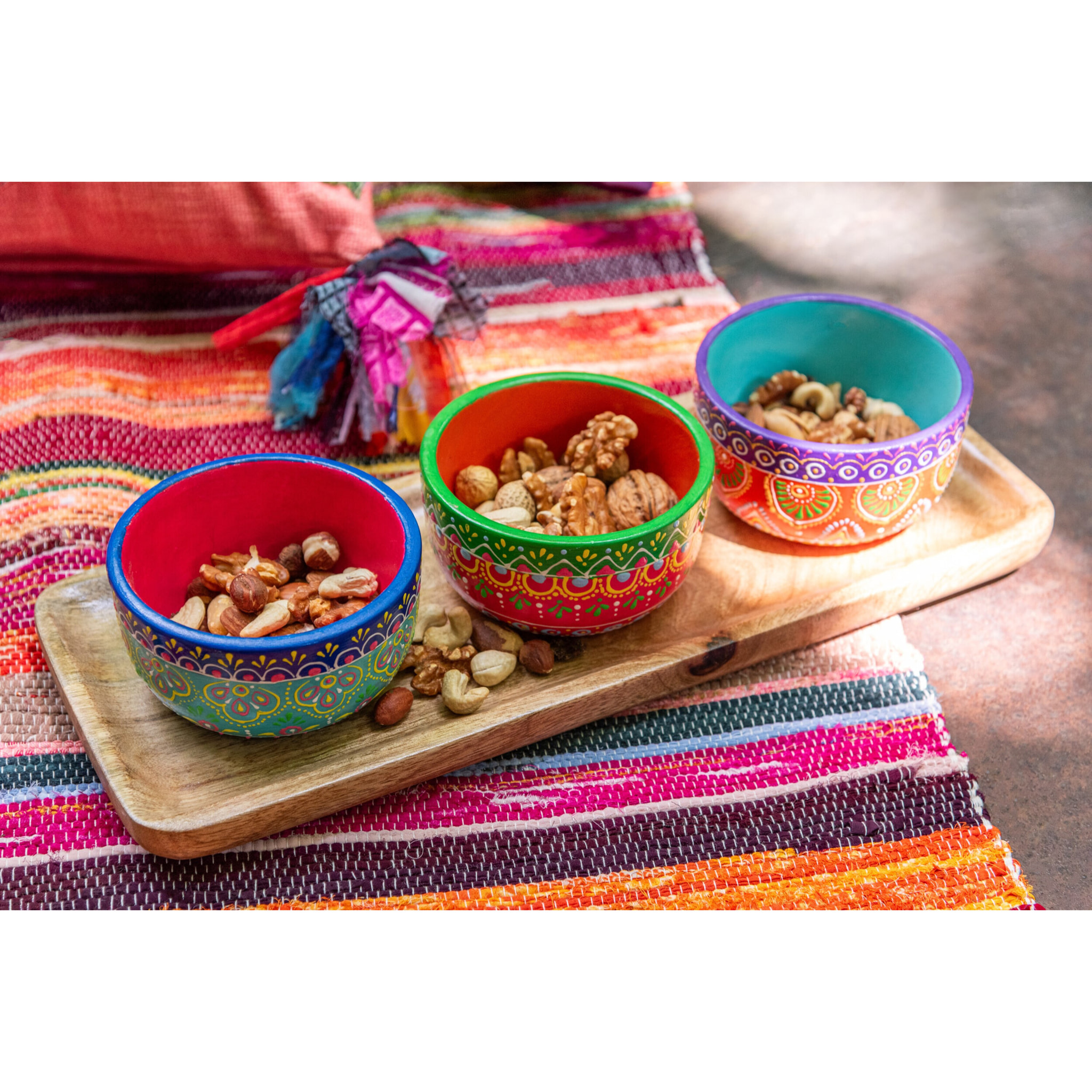 J-Line bol + plateau Mumbai - céramique/bois - mix - 3 pcs