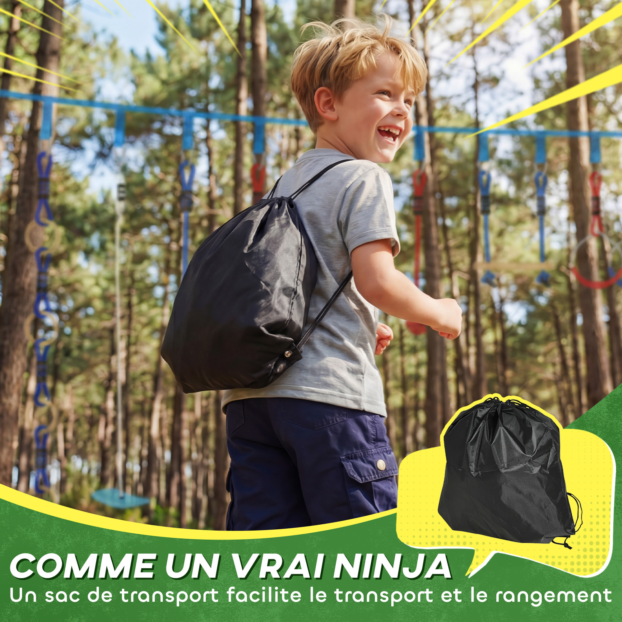 Parcours d'obstacles Ninja enfants 10 M charge 100 kg PP multicolore