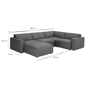Canapé d'angle modulable vintage 5 places et pouf en cuir marron SPLIT