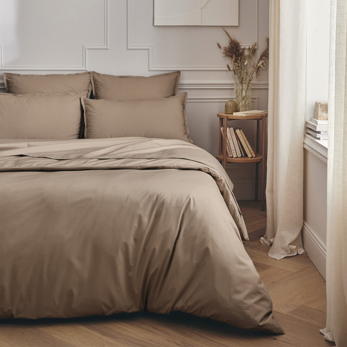 Taie de traversin unie en percale de coton, PREMIÈRE, Taupe