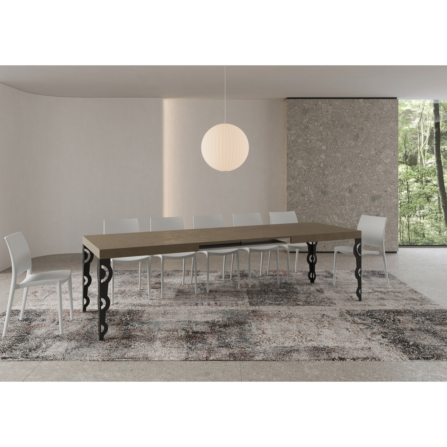 Table extensible 90x200/304cm Karamay taupe pieds anthracite