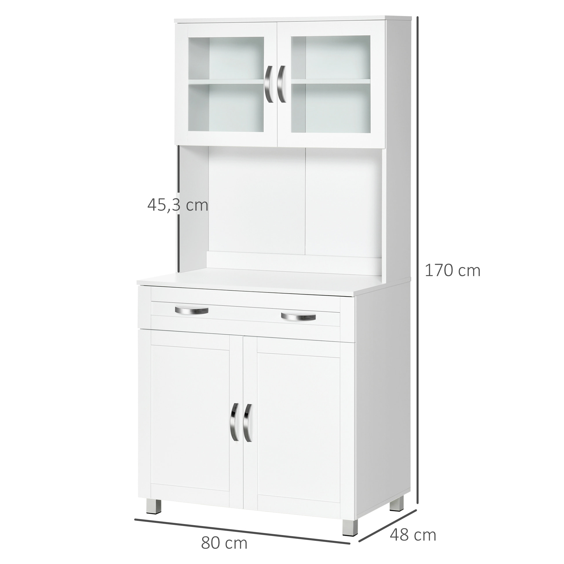 HOMCOM Armoire de cuisine contemporaine multi-rangement 2 placards portes grand tiroir coulissant panneaux MDF blanc