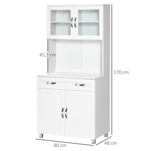 HOMCOM Armoire de cuisine contemporaine multi-rangement 2 placards portes grand tiroir coulissant panneaux MDF blanc