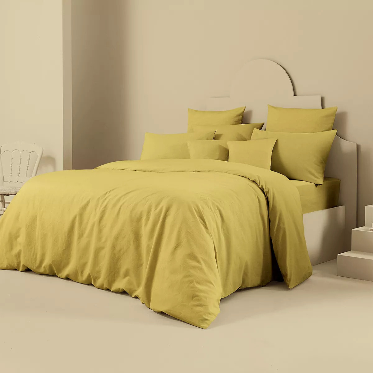 Drap housse b35 lin & coton 160 g/m² uni jaune Le metis francais curry