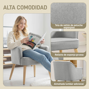 Butaca de Salón Moderna, Sillón Lectura Tapizado en Lino con Patas de Madera, Reposabrazos Acolchado Grueso y Almohadillas Ajustables para Dormitorio, Oficina, Estudio, Carga 120 kg, Gris Claro