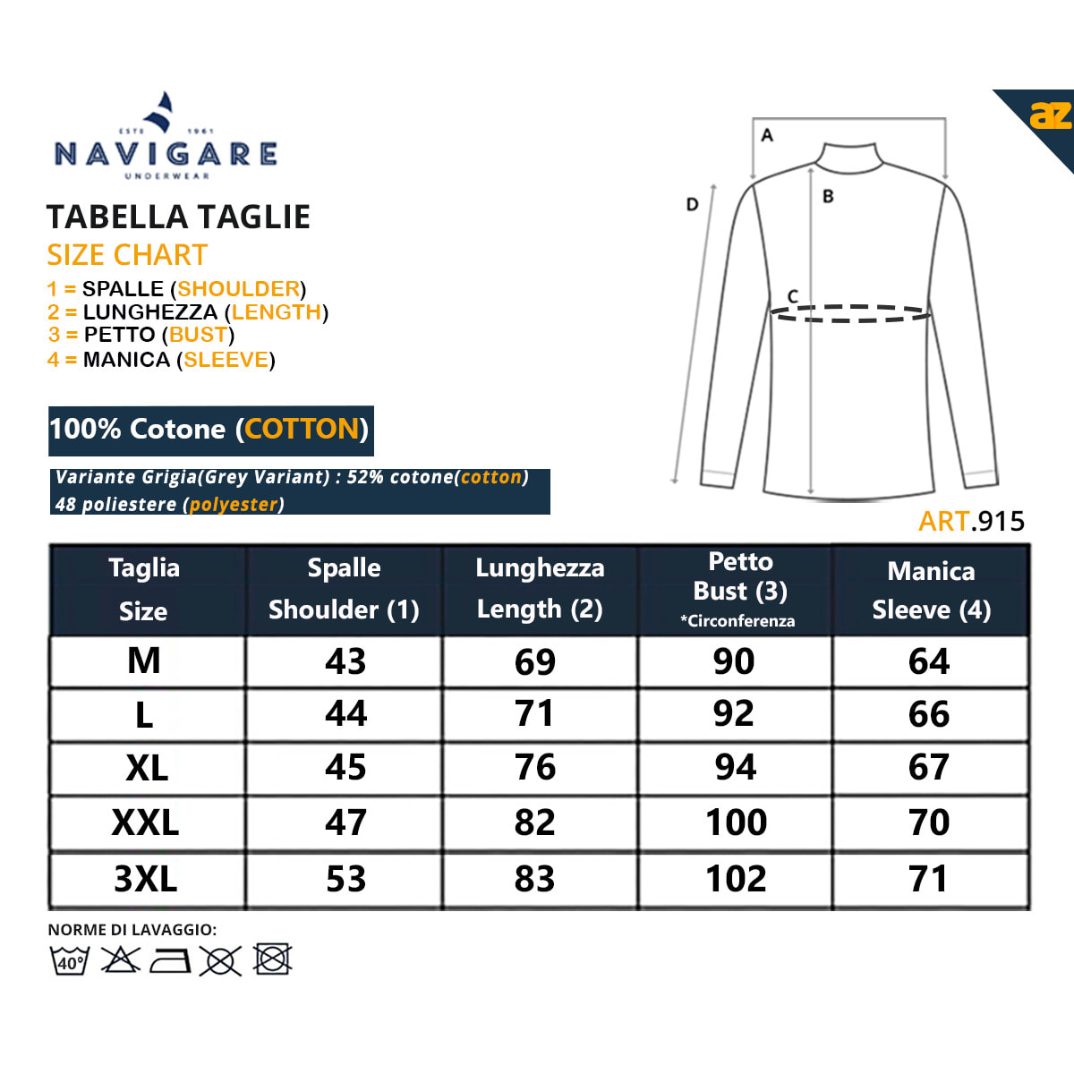 Lupetto Interlock Navigare, Confezione da 2 pezzi, Art.915, Grigio Melange