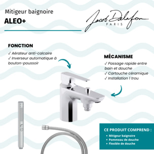 Mitigeur baignoire Aleo+ + pommeau de douche Shift+ rond + flexible de douche métal