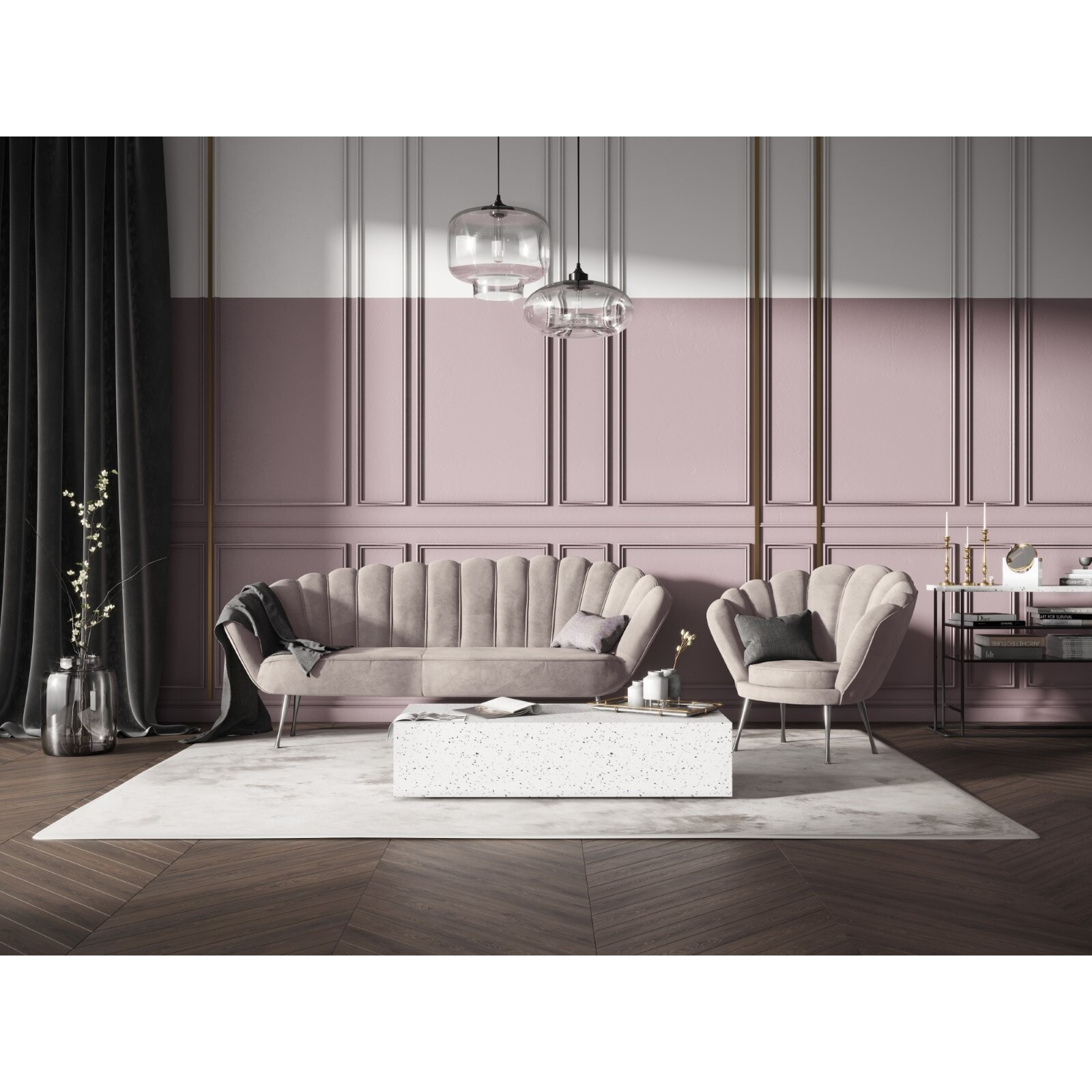 Canapé "Kingston" 3 places en velours beige clair