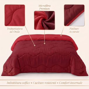 Trapunta invernale bicolor Made in Italy in microfibra di poliestere - Bordeaux/Rosso