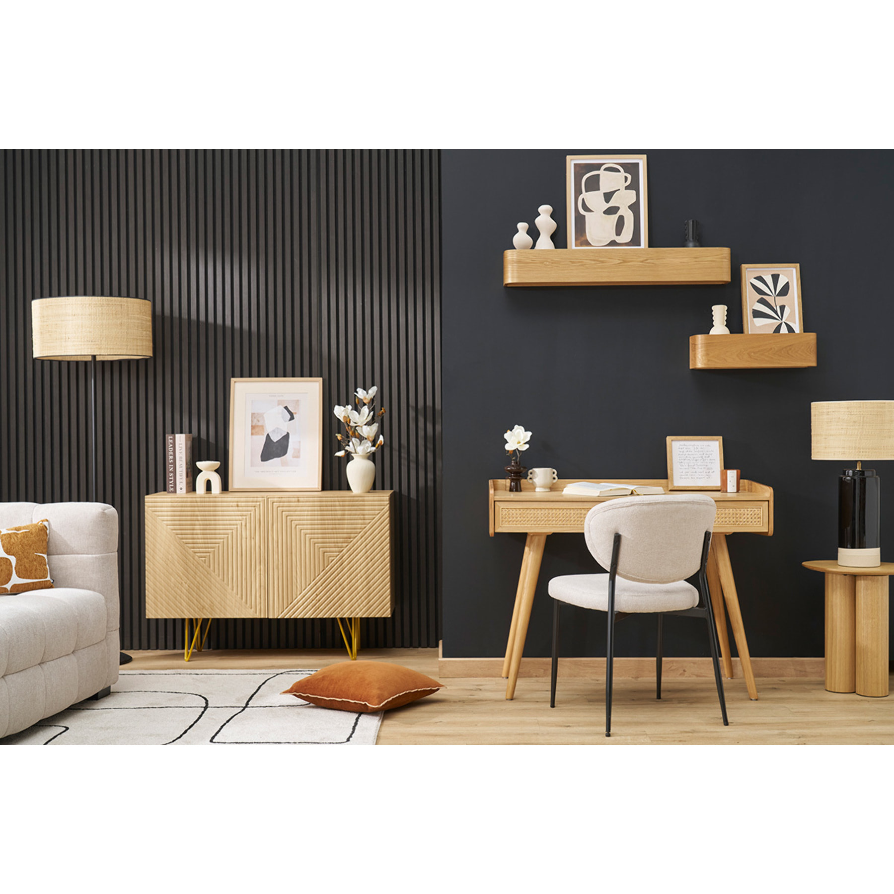 Chaises en tissu effet velours texturé bleu foncé et métal noir (lot de 2) BREKA