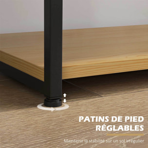 Bibliothèque étagère style industriel - 10 étagères - panneaux particules aspect bois clair acier noir