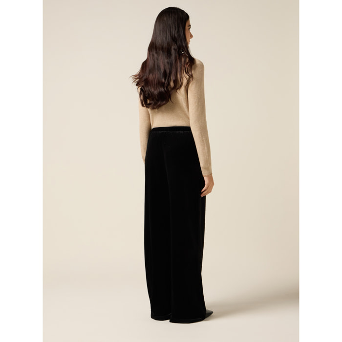 Oltre - Pantalones palazzo de chenilla - Negro