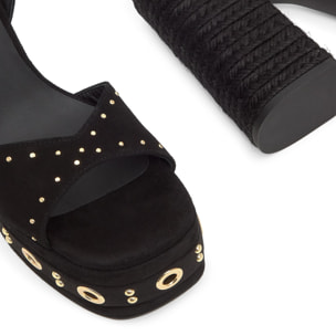 Sandalia Fruamba en ante con tachuelas y tacón de yute tintado