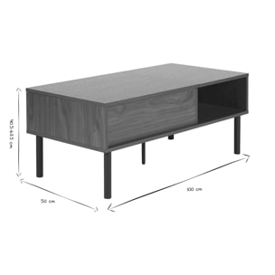 Table basse relevable rectangulaire bois foncé finition noyer et métal noir L100 cm KANE