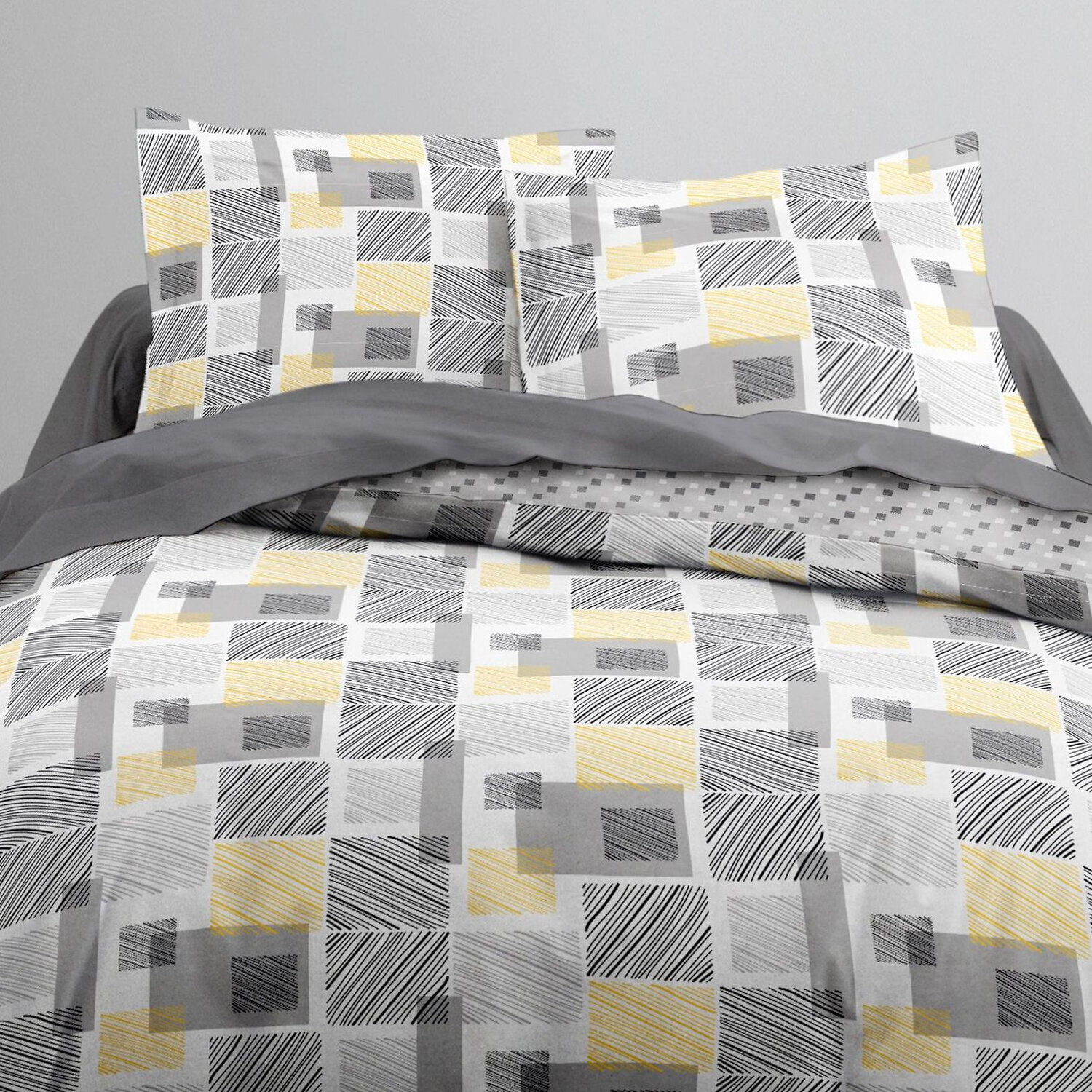 Parure housse de couette 3pcs 100% coton 57fils gris