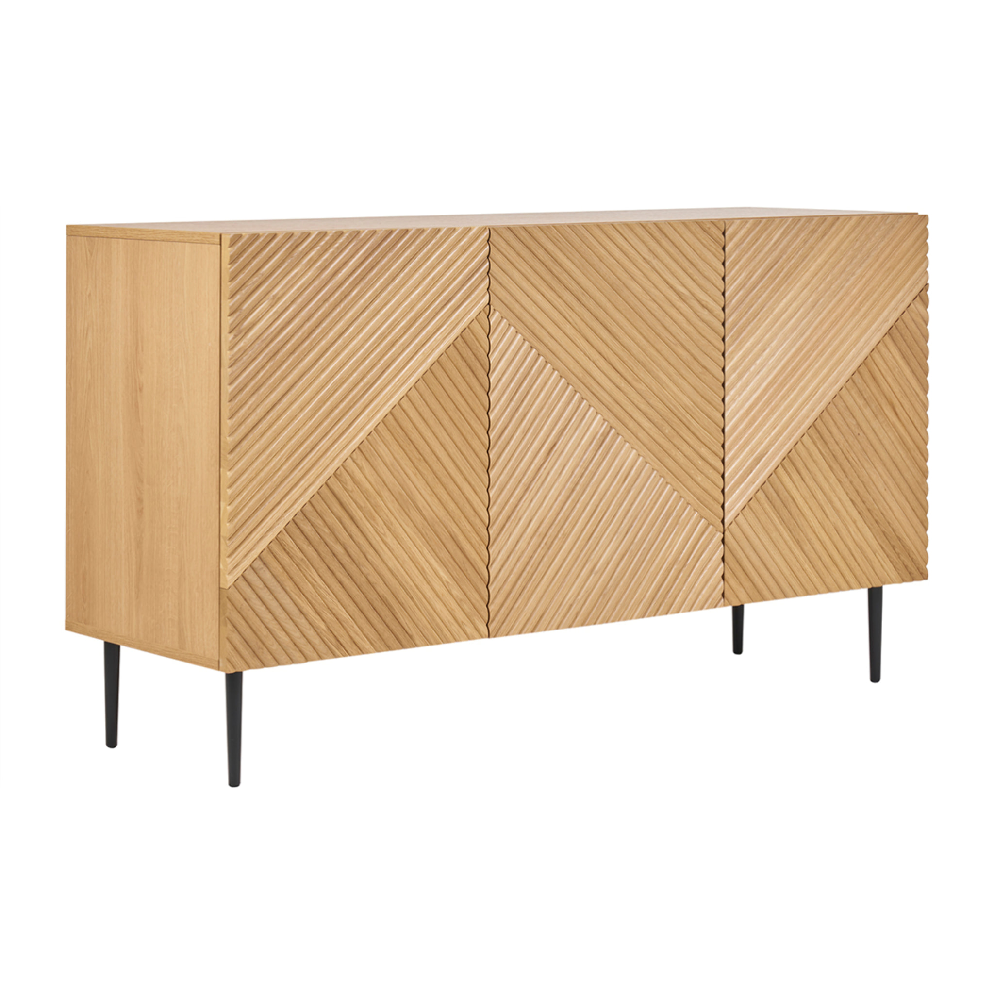 Buffet design en bois clair chêne massif gravé et métal noir 3 portes L135 cm ARCHIPEL