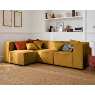 Arty - canapé modulable d'angle gauche 4 places - en velours côtelé - Jaune