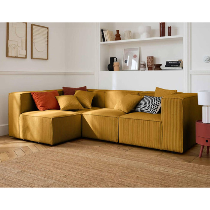 Arty - canapé modulable d'angle gauche 4 places - en velours côtelé - Jaune