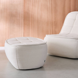 Pouf. repose-pieds pour chauffeuse 1 place Boni bouclette texturée blanc cassé L 91 x P 63 x H 40cm - Boni