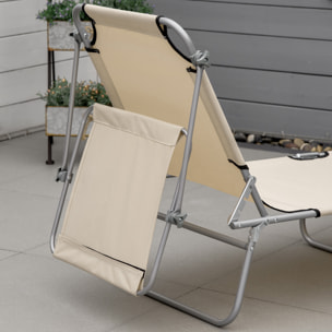 Tumbona de Jardín Plegable con Toldo Desmontable y Regulable Respaldo Reclinable para Terraza Acampada al Aire Libre 187x58x36 cm Beige