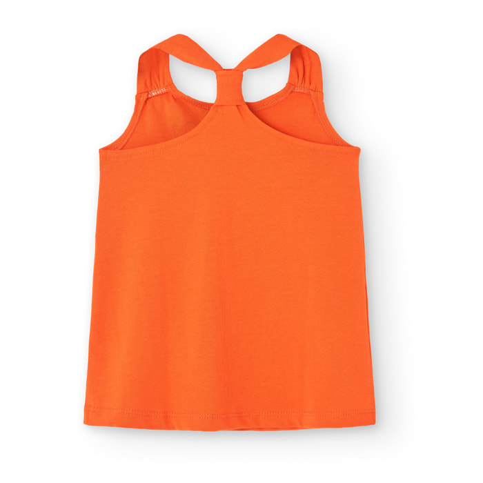 Vestido tirantes niña, algodón estampado, naranja