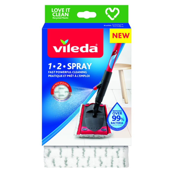 Vileda - Pack de 2 - Recharge 1.2.Spray - Microfibre officielle de rechange pour balai Vileda