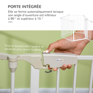 Barrière de sécurité parc enclos chien modulable pliable porte verrouillable intégrée 5 panneaux en métal 300L max. x 74,5H cm métal PP blanc