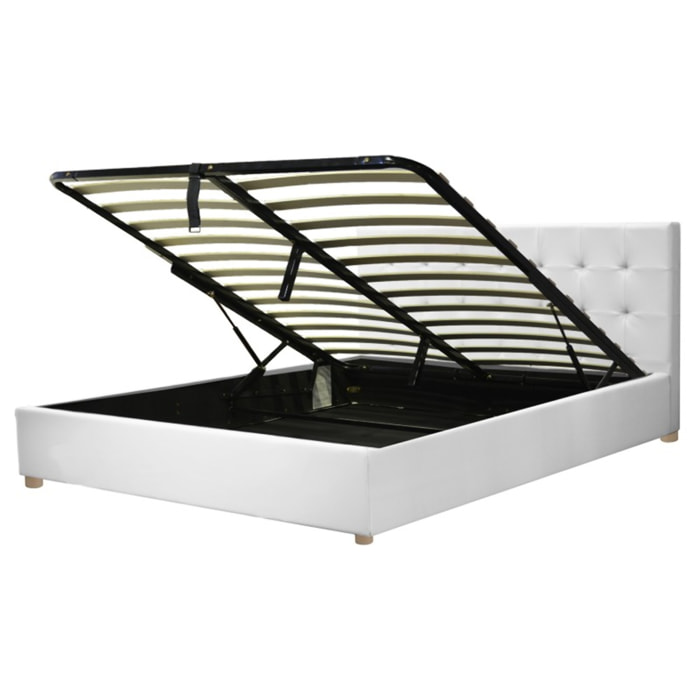 Lit coffre Venise| Espace de Stockage jusqu'à 900 L | Grand angle d’ouverture | Simili cuir | Blanc