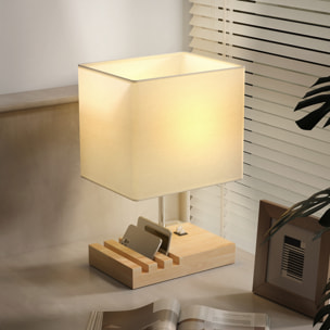 Lampe de chevet station de charge 2 en 1 USB A+C - 3 supports téléphone - bois clair blanc