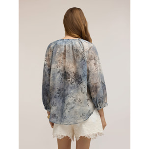 Motivi - Blusa in mussola di cotone con stampa - Azzurro