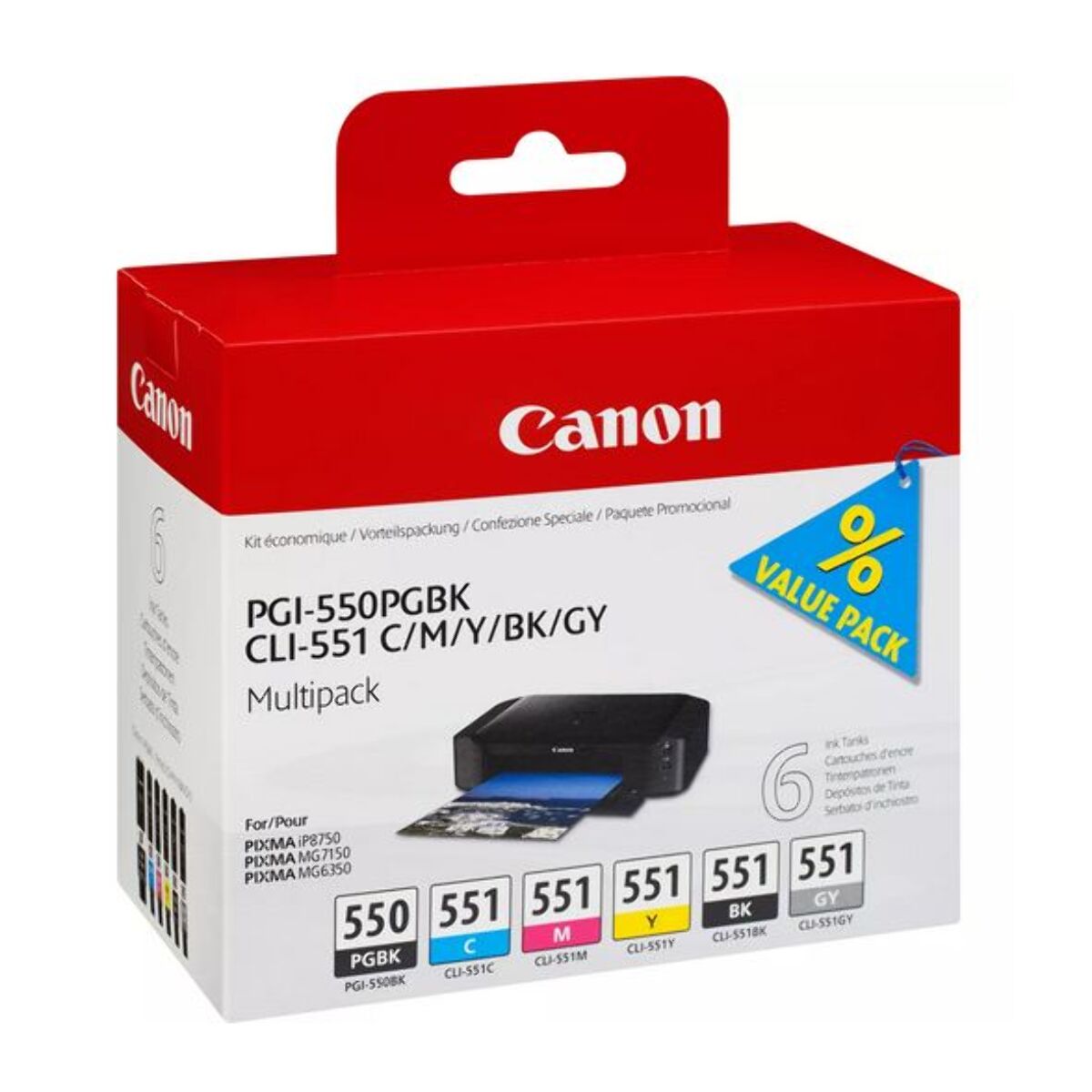 Cartouche d'encre CANON Pack Multipack 6 Originales PGI-550/CLI-551 (Noir + 5 Couleurs) - 6499B001