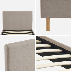Lit avec sommier à lattes et tête de lit. finition tissu. beige. L 202 x P 96 x H 88cm
